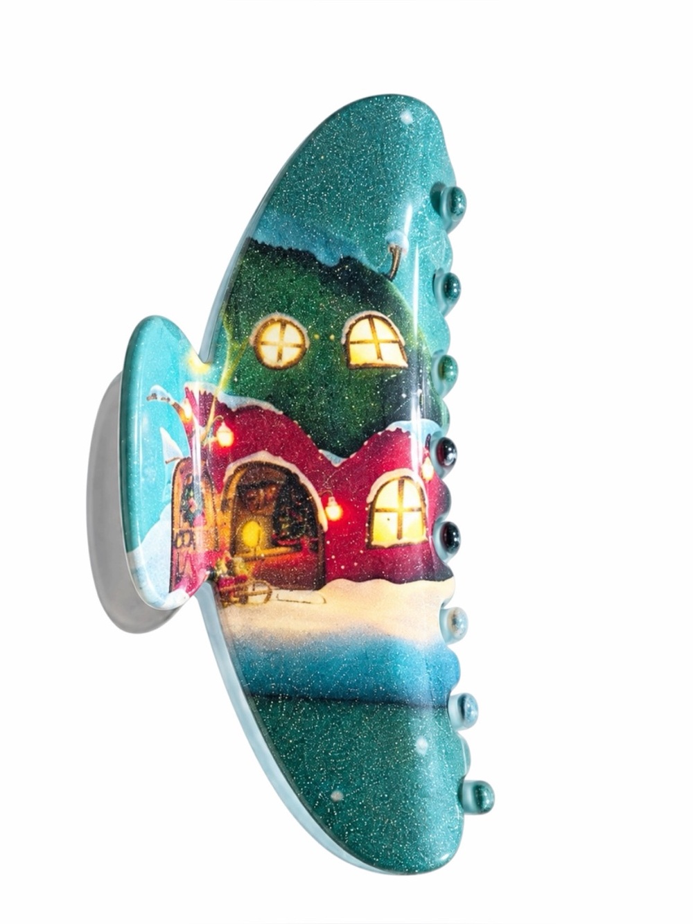 Santa Claus Christmas Forest Cozy Cabin Winter Themed 4" Lobster Claw Hair Clip